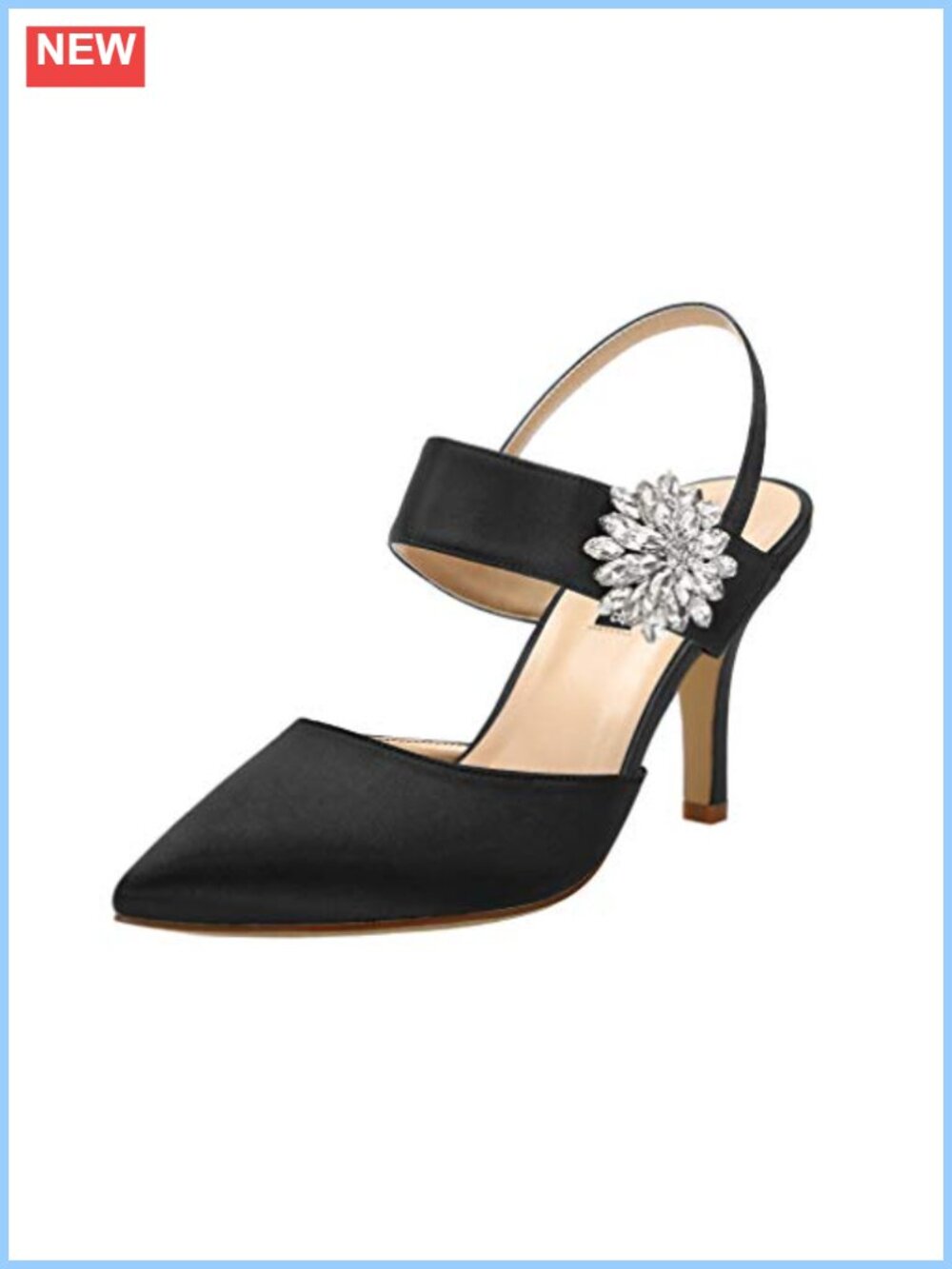 Pointed Toe Slingback Satin Dress Pumps Rhinestone Brooch